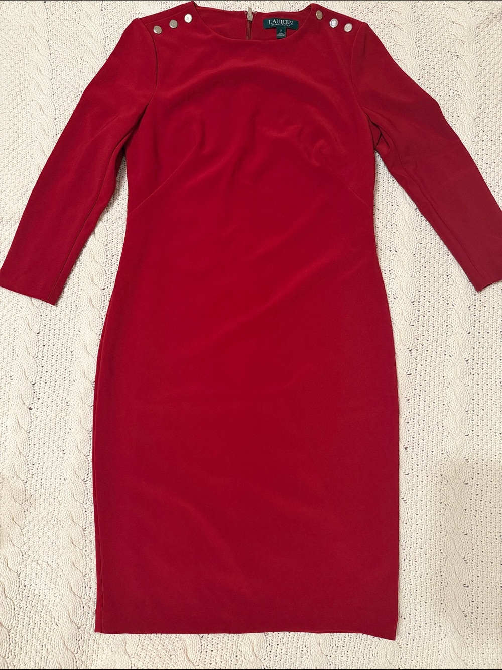 Lauren Ralph Lauren Red Sheath Dress Size 2 – Silver Button Detail
